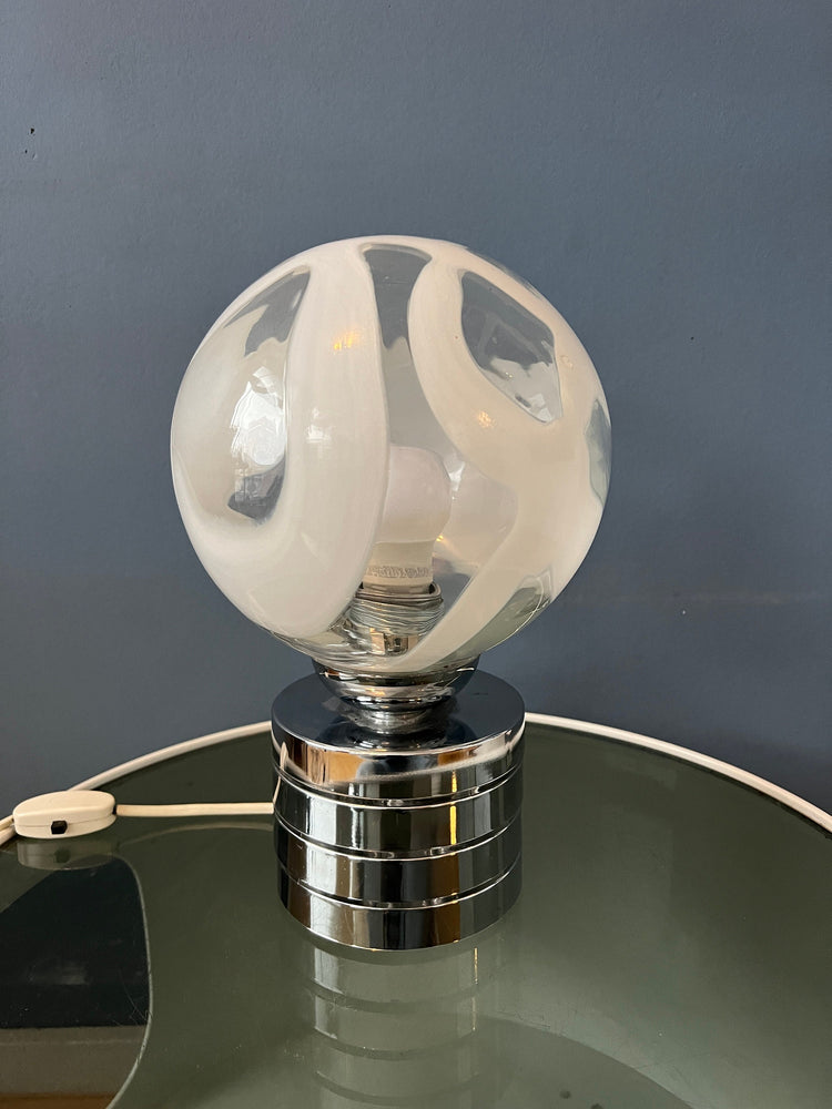 Mid Century Chrome Desk Lamp with Glass Shade