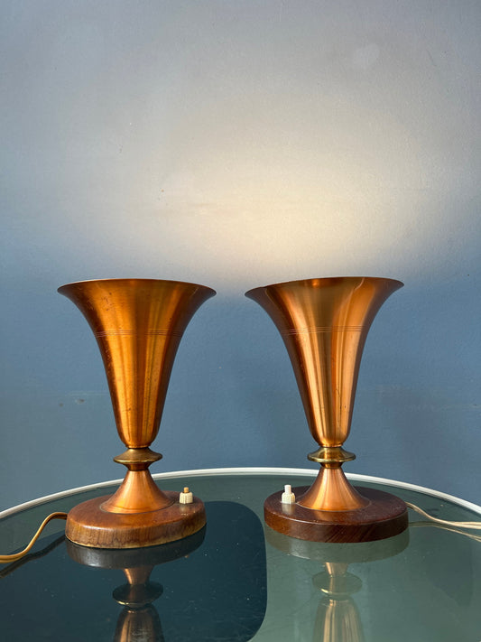 Set (2) of Danish Trumpet Uplighter Copper Desk Lamps