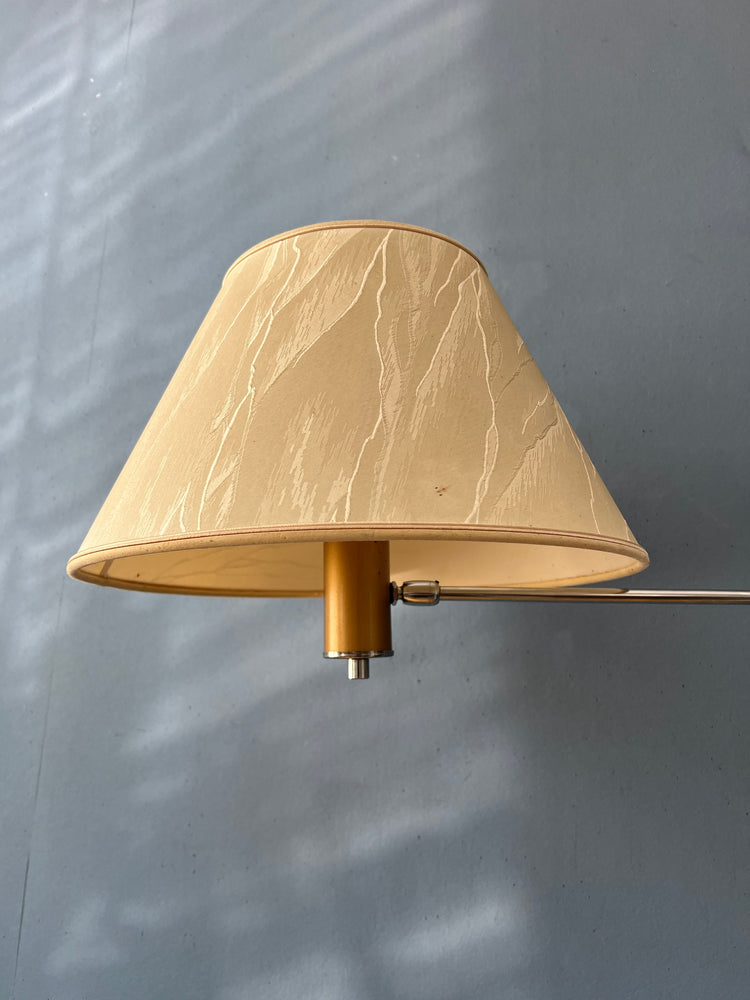 Mid Century Chrome Swing Arm Wall Lamp with Beige Shade