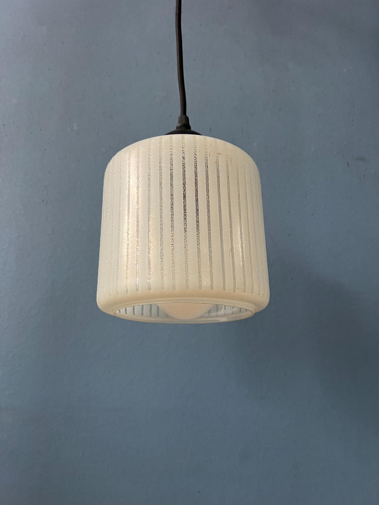 Mid Century Round Shaped Striped 'Can' Glass Pendant Lamp