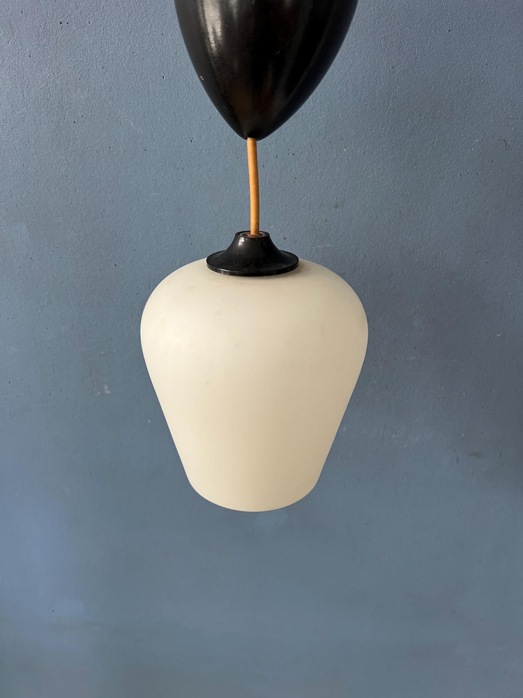 Small Reversed Tulip Mid Century Opaline Glass Hanging Lamp