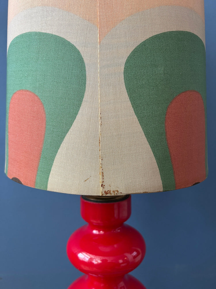 Red Mid Century Space Age West Germany Glass Table Lamp with Textile Shade