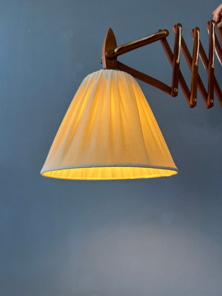 Mid Century Danish Teak Wood Scissor Wall Lamp