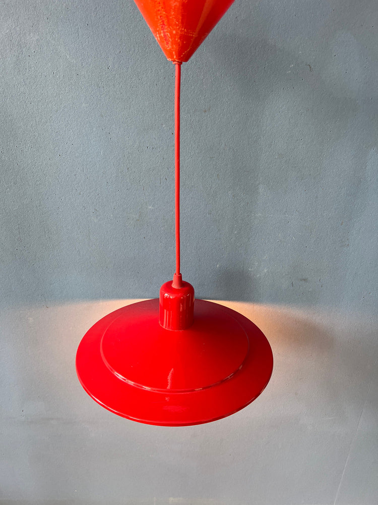 Vintage Happylight Red Metal Space Age Hanging Lamp