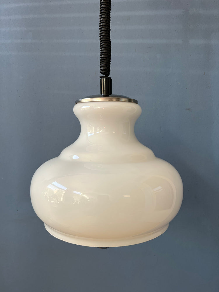 Vintage Mid Century Opaline Milk Glass Pendant Lamp