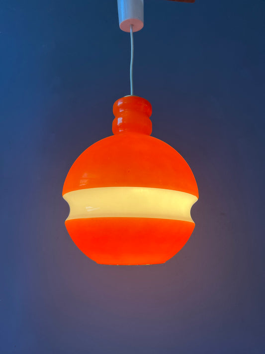 Orange and White Mid Century Peill & Putzler Glass Pendant Lamp