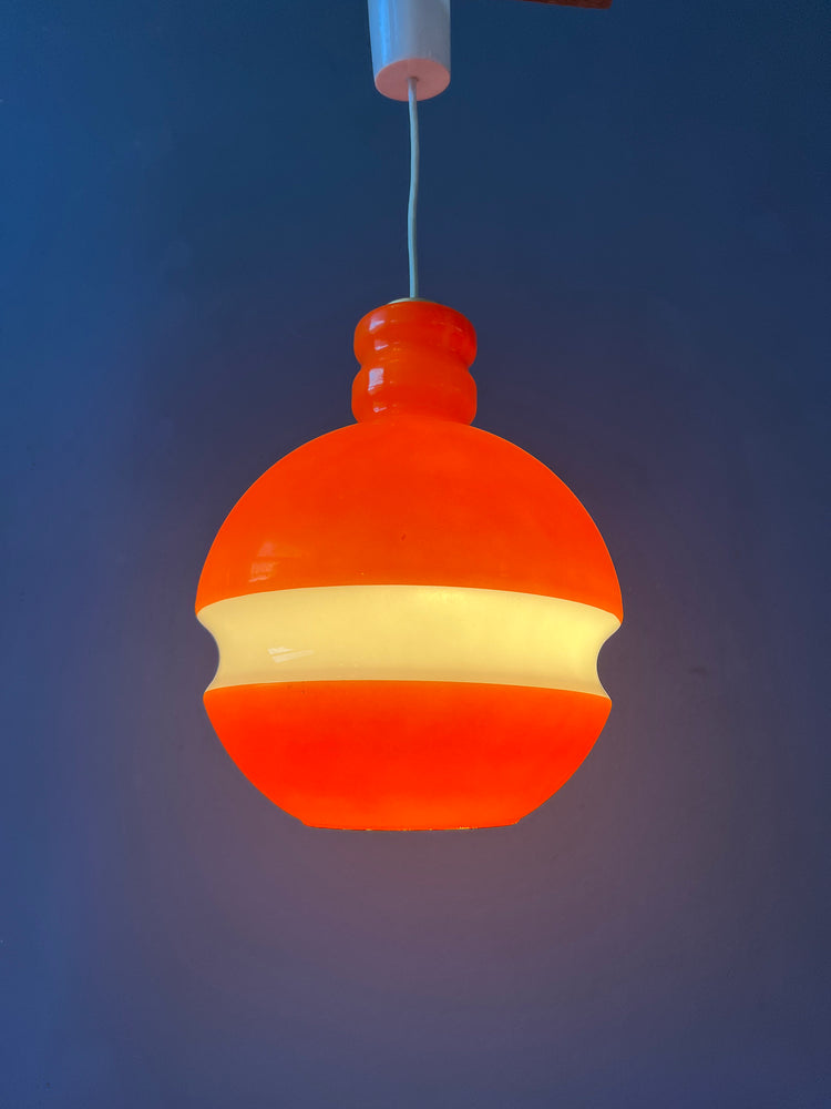 Orange and White Mid Century Peill & Putzler Glass Pendant Lamp