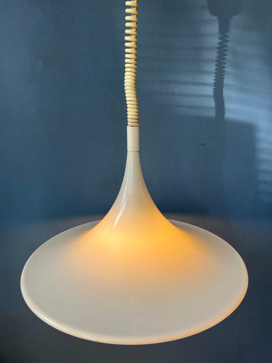 Mid Century White Space Age Witch Hat Pendant Lamp