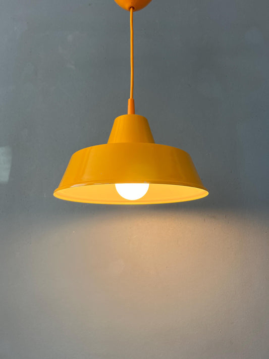 Small Vintage Yellow Industrial Pendant Lamp