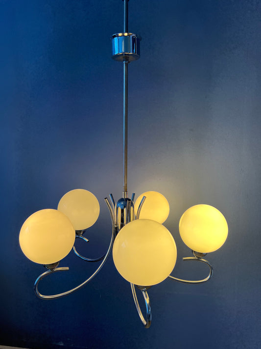 Sputnik Space Age Opaline Glass Chandelier Light Fixture