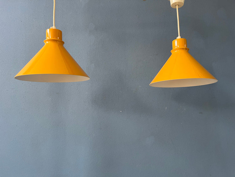 Set (2) of Vintage Yellow Metal Hanging Lamps