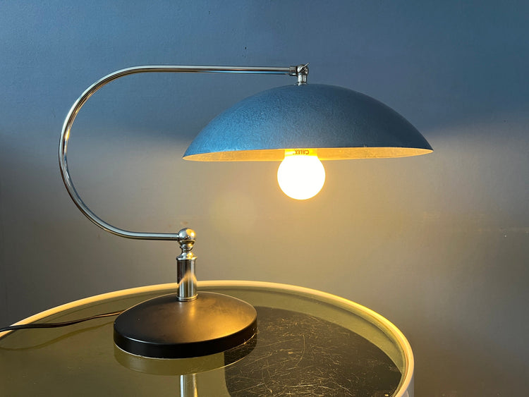 Metal Mid Century Bauhaus Style Desk Lamp with Blue Shade