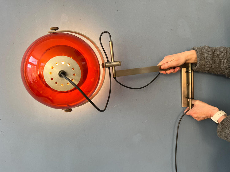 Vintage Orange Dijkstra Globe Space Age Wall Lamp