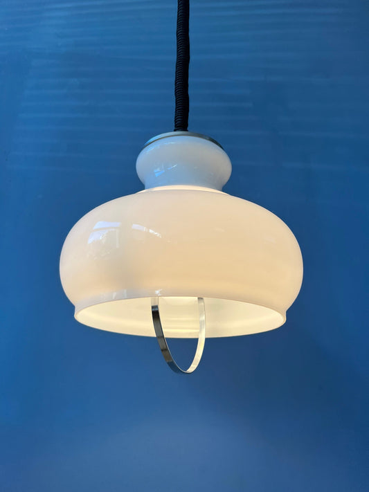 Vintage Mid Century Opaline Milk Glass Pendant Lamp