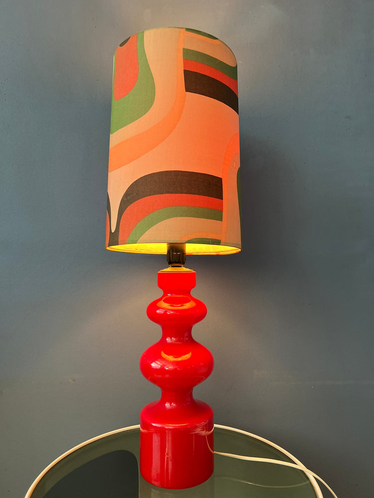 Red Mid Century Space Age West Germany Glass Table Lamp with Textile Shade