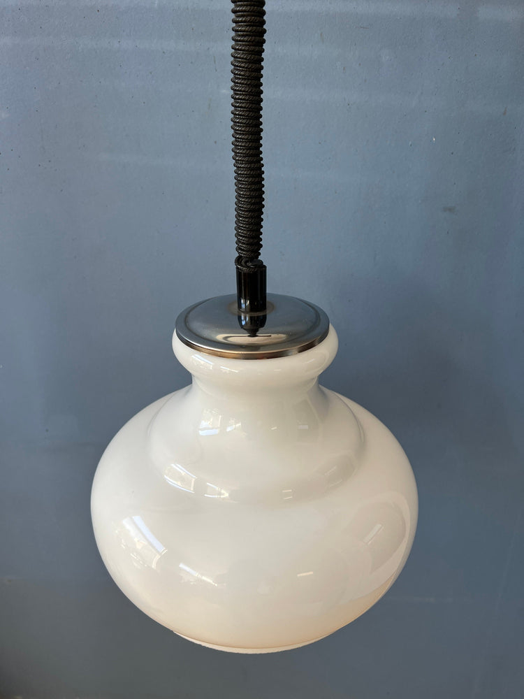 Vintage Mid Century Opaline Milk Glass Pendant Lamp