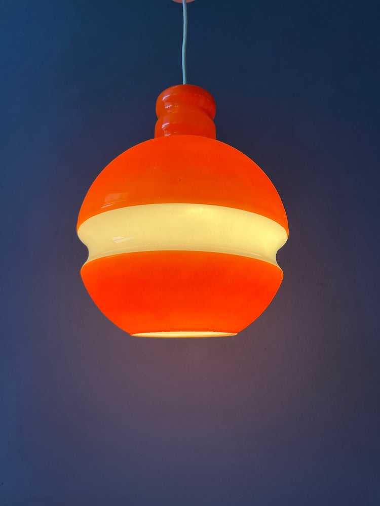 Orange and White Mid Century Peill & Putzler Glass Pendant Lamp