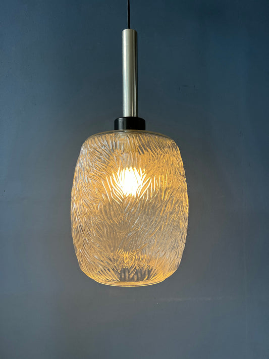 Mid Century Patterned Clear Glass Pendant Lamp