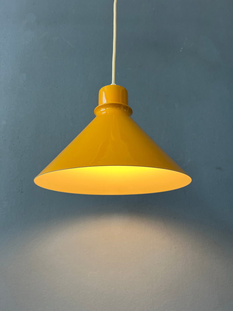 Set (2) of Vintage Yellow Metal Hanging Lamps