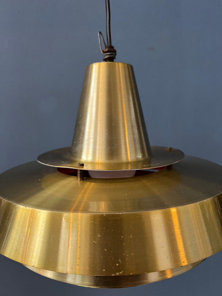 Mid Century Orange Danish Style Brass Pendant Lamp
