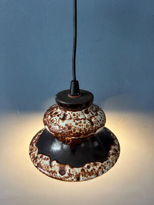 Brown and Beige West Germany Ceramic Fat Lava Pendant Lamp