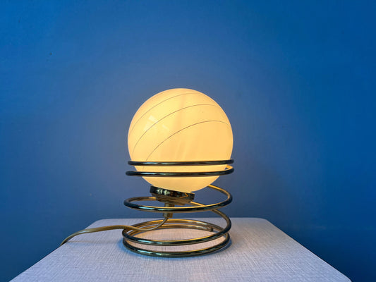 Hollywood Regency Mid Century Opaline Milk Glass Eyeball Table Lamp