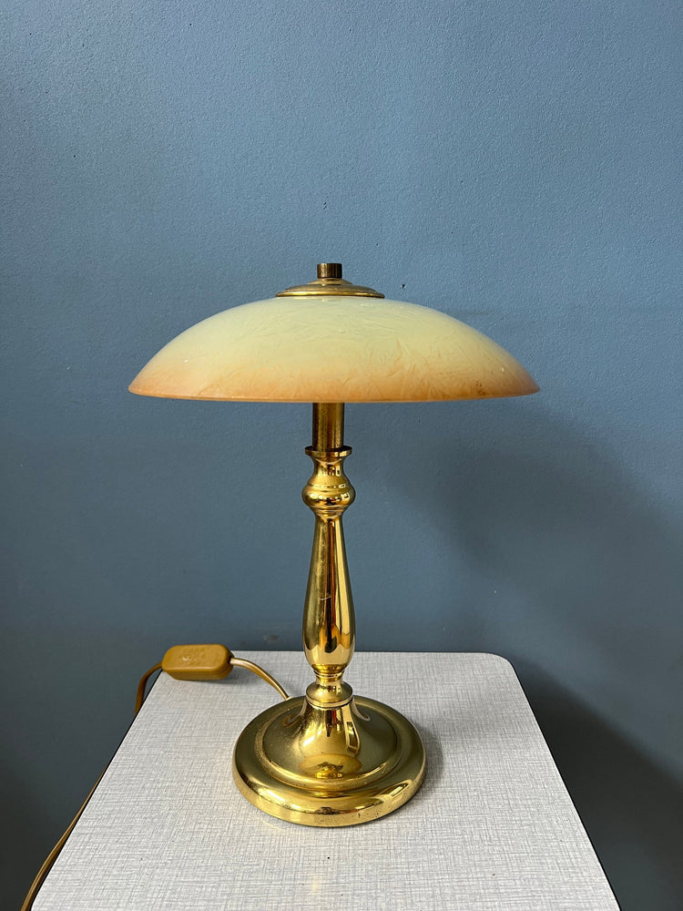 Art Deco Style Table Lamp with Glass Shade and Metal, Golden Base