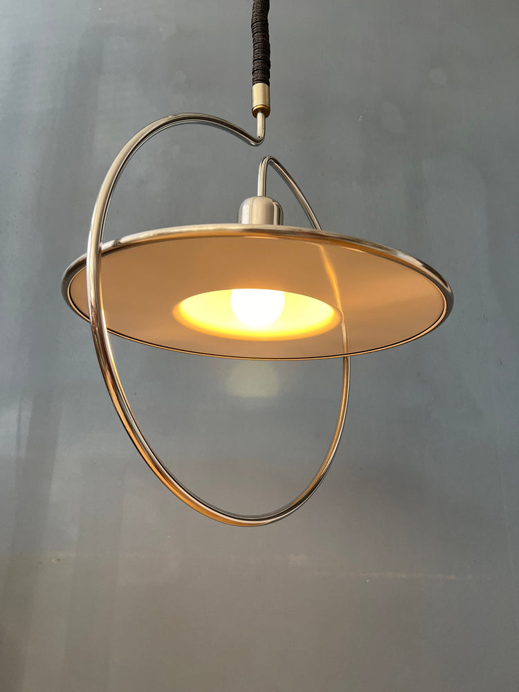 Mid Century UFO Pendant Lamp with Decorative Chrome Frame