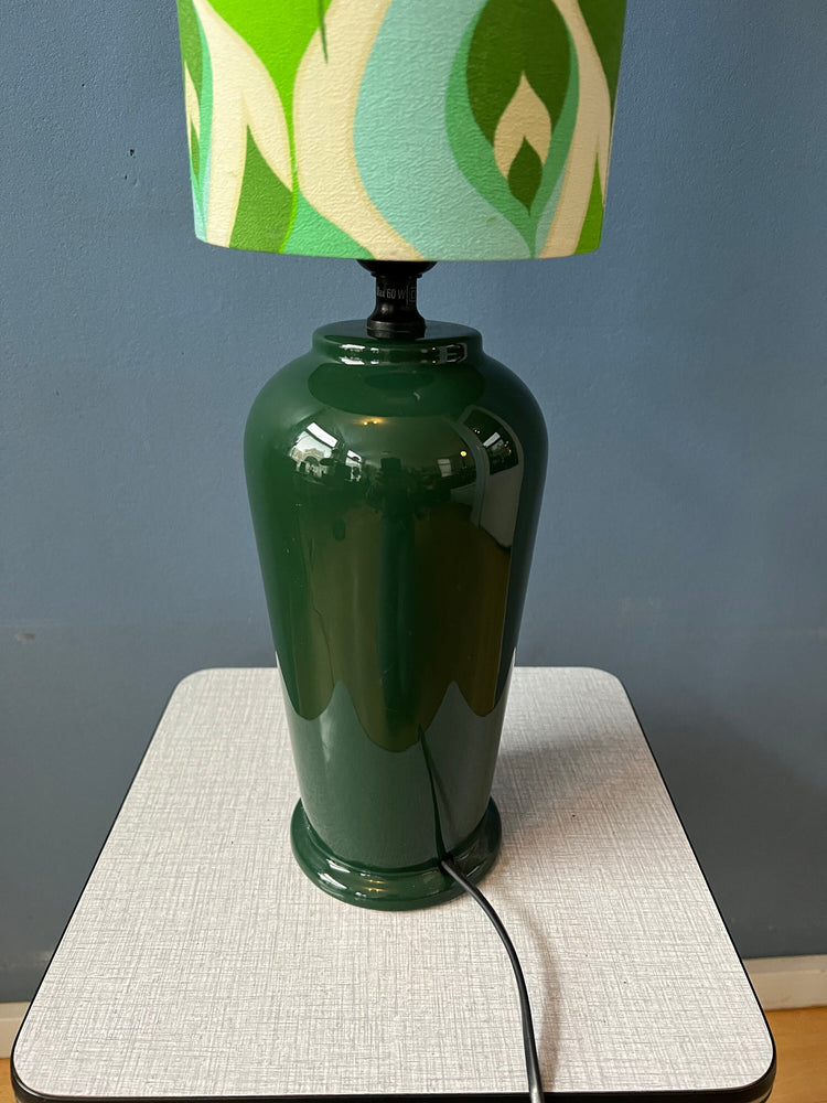 Green Vintage Space Age Table Lamp with Long Textile Shade