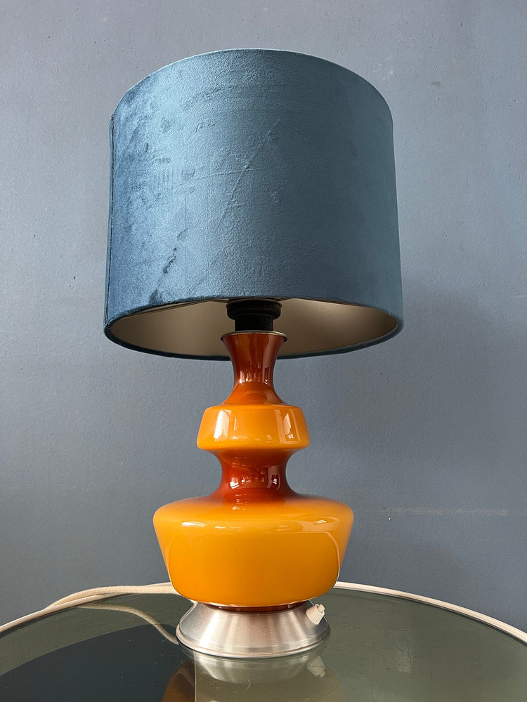 Mid Century Holmegaard Glass Table Lamp with Velours Shade