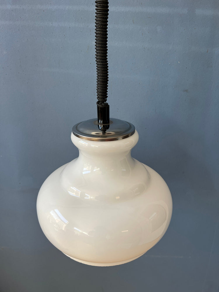 Vintage Mid Century Opaline Milk Glass Pendant Lamp