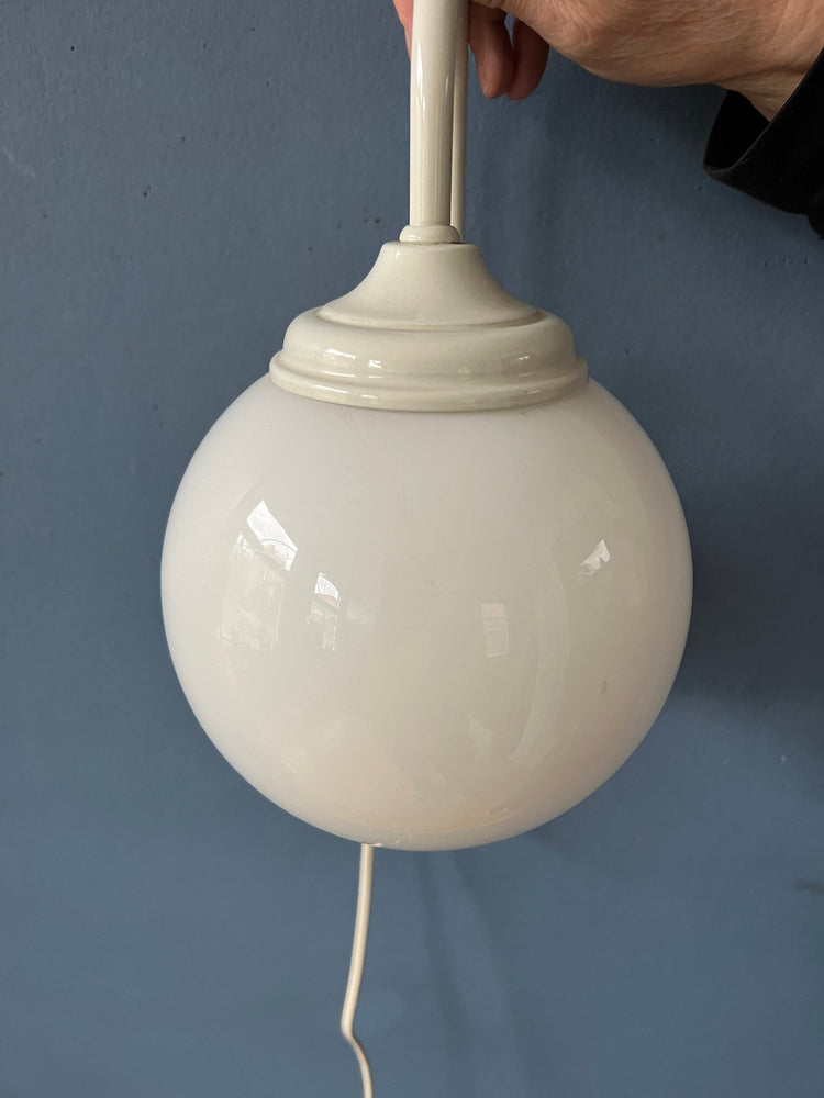 White Opaline Glass Mid Century Wall Lamp