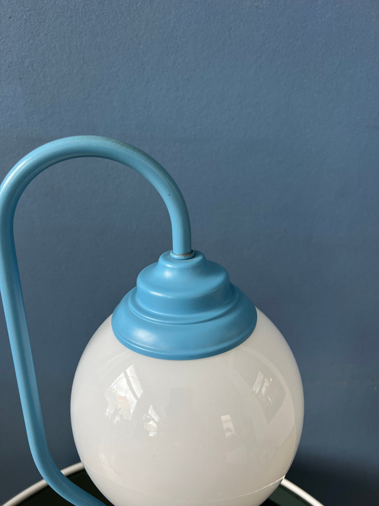 80s Blue Opaline Glass Table Lamp