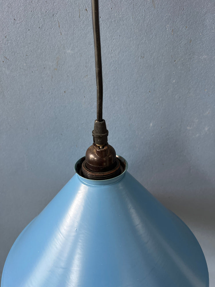 Small Vintage Blue Triangle Metal Hanging Lamp