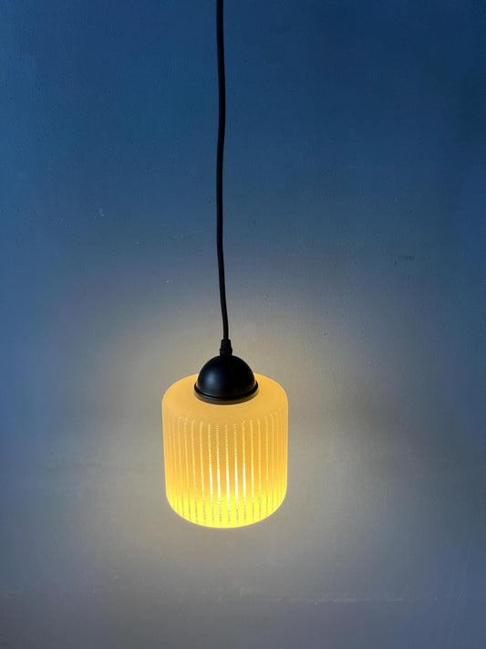 Mid Century Round Shaped Striped 'Can' Glass Pendant Lamp