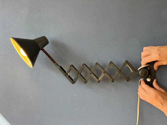 Mid Century Dark Gray Metal Scissor Extendable Wall Lamp