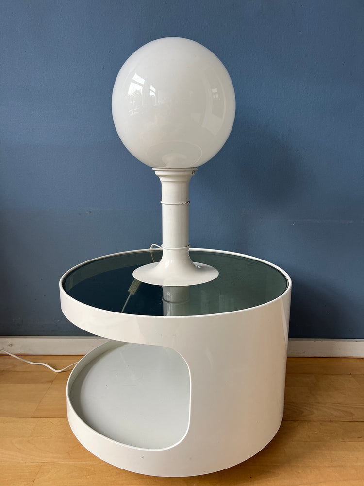 White Space Age Woja Holland Table Lamp with Opaline Glass Shade