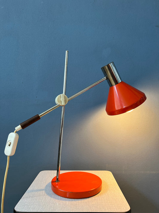 Red Mid Century Desk Lamp - Swing Arm Table Lamp - Chrome Space Age Light