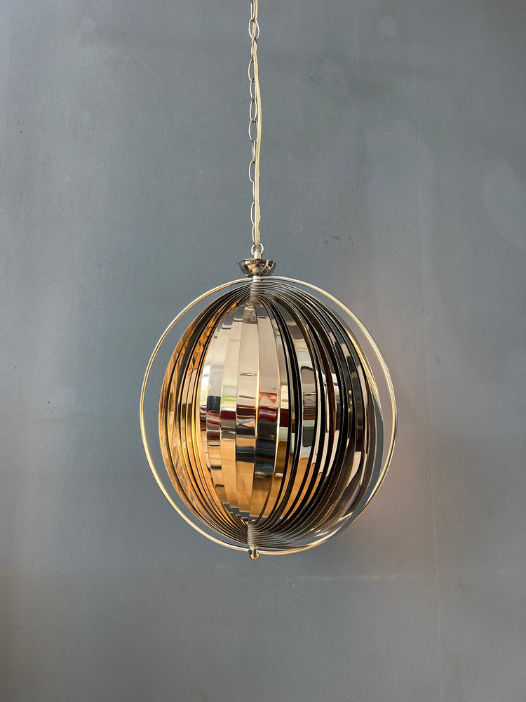 Chrome Moon Spiral Hanging Lamp in Style of Henri Mathieu and Verner Panton