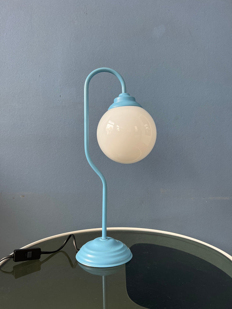 80s Blue Opaline Glass Table Lamp