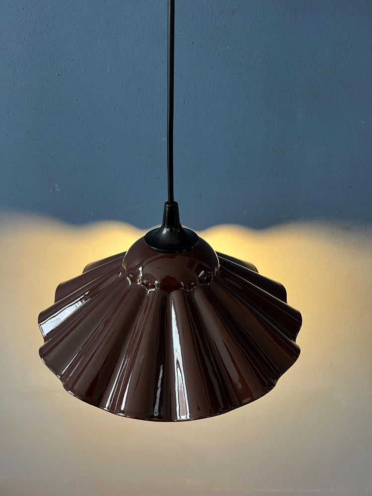 Brown Small Enamel Art Deco Style Flower Shaped Pendant Lamp