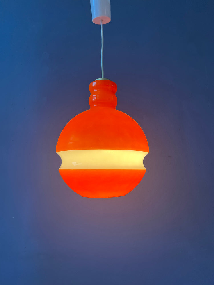 Orange and White Mid Century Peill & Putzler Glass Pendant Lamp