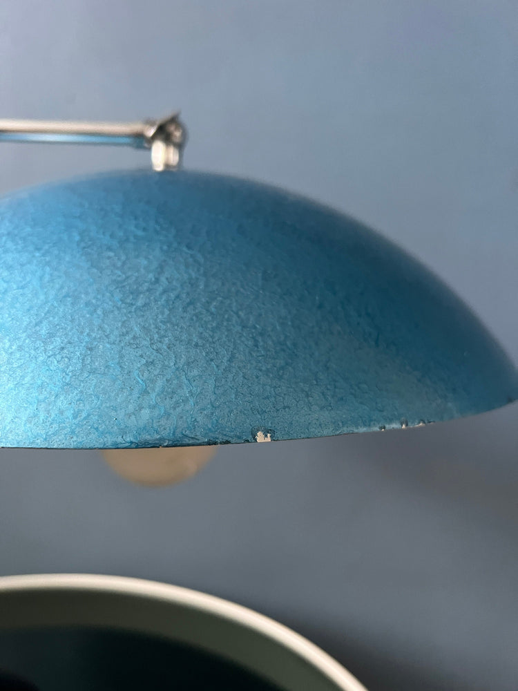 Metal Mid Century Bauhaus Style Desk Lamp with Blue Shade