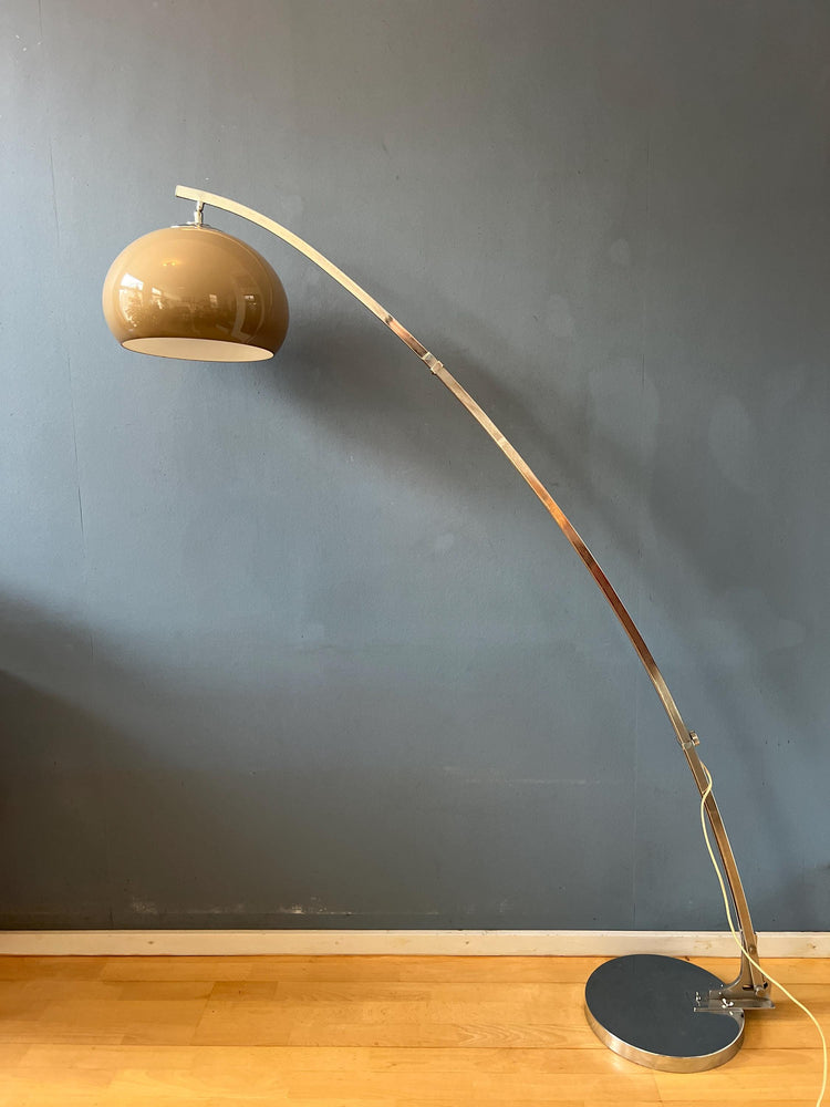 Vintage Goffredo Reggiani Space Age Arc Floor Lamp with Beige Mushroom Shade