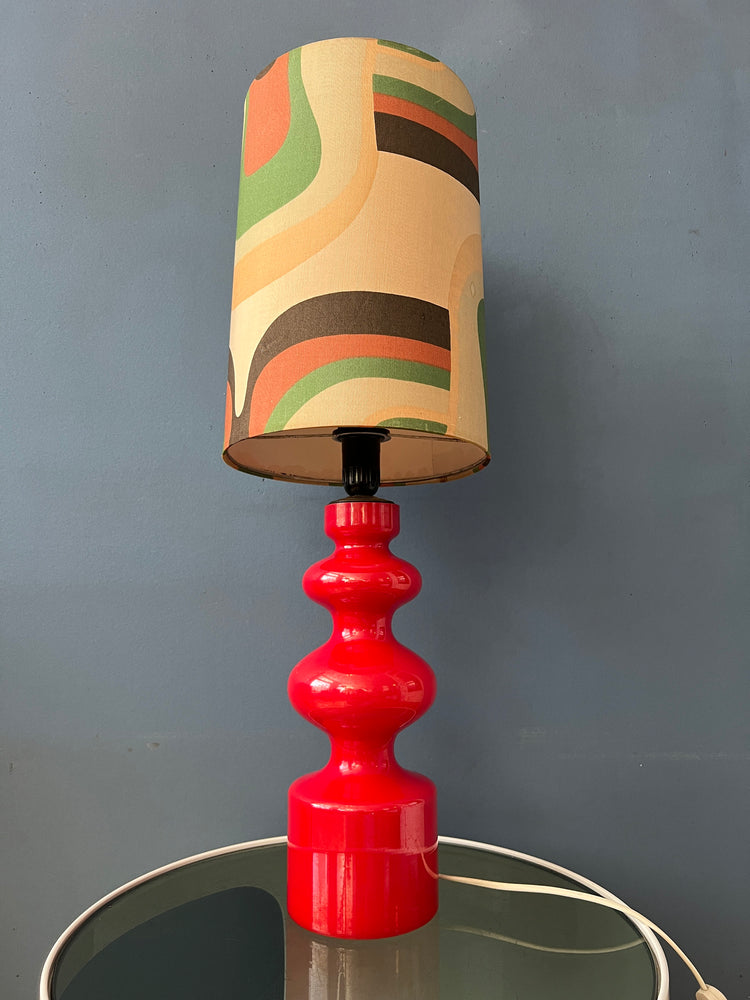 Red Mid Century Space Age West Germany Glass Table Lamp with Textile Shade