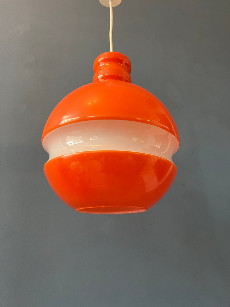 Orange and White Mid Century Peill & Putzler Glass Pendant Lamp