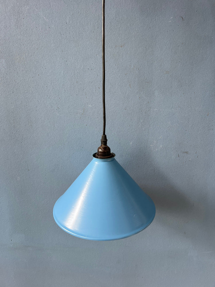 Small Vintage Blue Triangle Metal Hanging Lamp