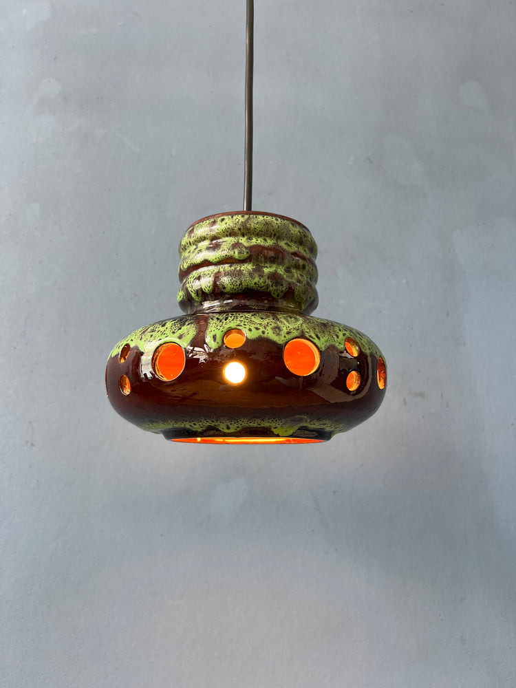 Green Mid Century West Germany Ceramic Pendant Lamp