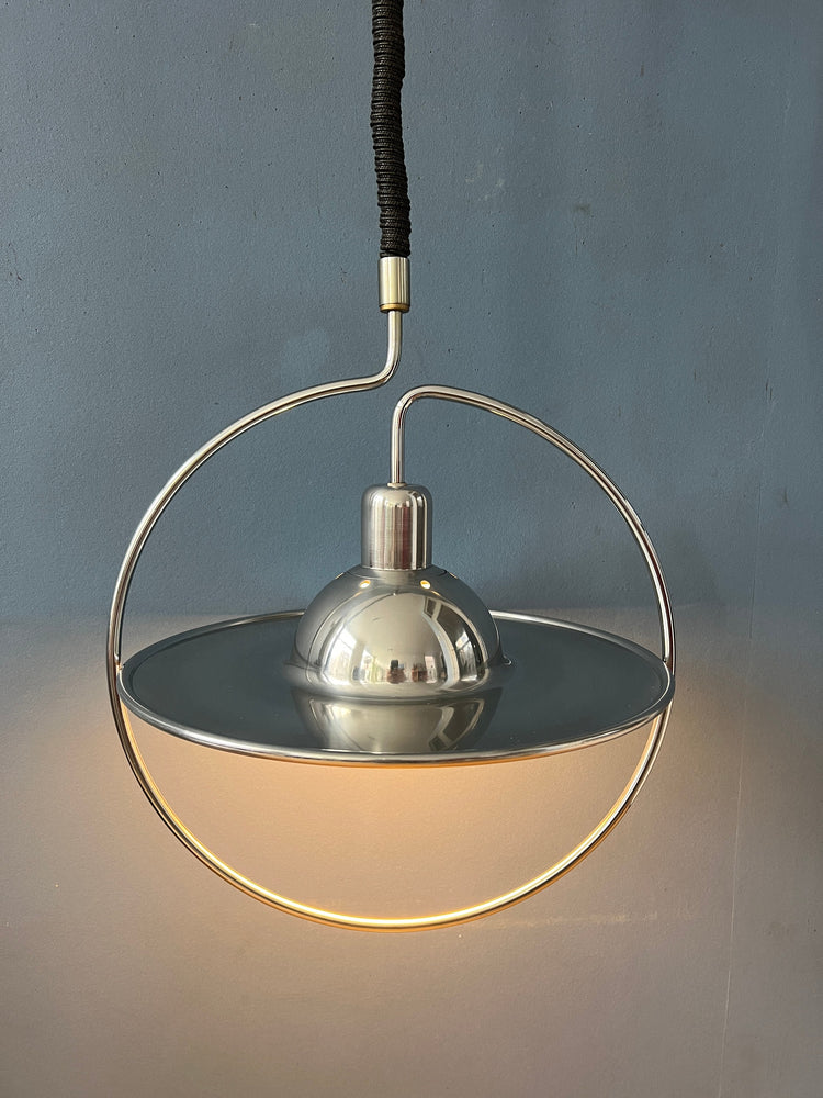 Mid Century UFO Pendant Lamp with Decorative Chrome Frame