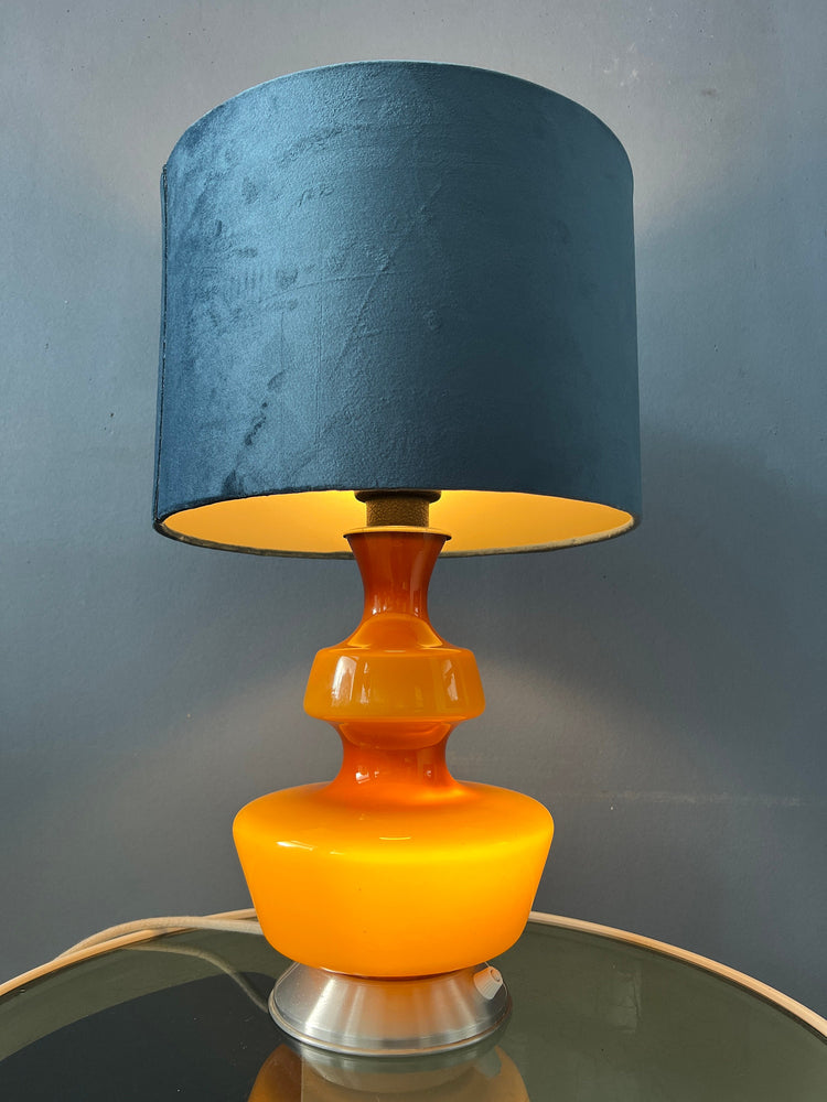 Mid Century Holmegaard Glass Table Lamp with Velours Shade